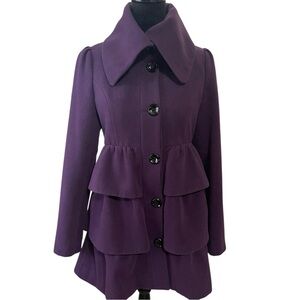 STEVE MADDEN DEEP PLUM RUFFLED PEA COAT SZ SM EUC